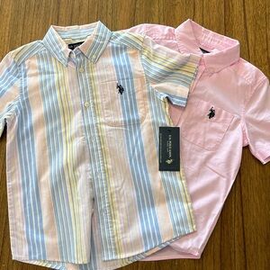Two U.S. Polo Assn. Kids Pastel Striped Button-Down Shirt and classic pink.